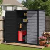 Outdoor Resin Storage Shed with Floor, Lockable Vertical Tool Shed, Weather-Resistant Garden Storage Cabinet for Backyard Patio (Dark Gray) SEGMART