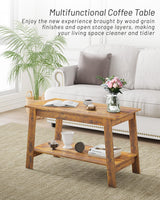GarveeHome 2-Tie Coffee Table, Rustic Wood Living Room Tables with Open Rectangular Storage Compartment, Coffee Tables for Living Room, Outdoors, Home Office, Bedroom, Retro Brown GarveeHome