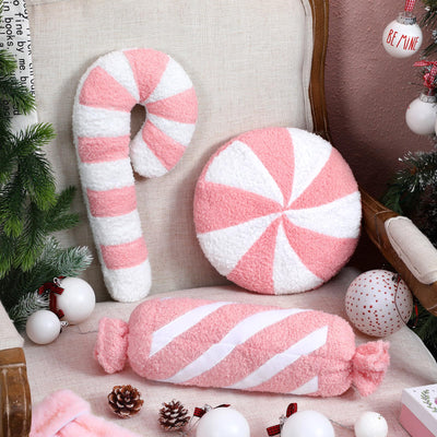 Anglechic 3 Pcs Christmas Pillows Decorative Throw Pillows Candy Merry Christmas Tree Stuffed Wool Soft Xmas Plush Cushion for Sofa Couch Bedroom Living Room(Pink)