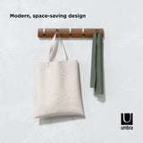 Umbra FLIP Wall Mounted Floating Rack – Modern, Sleek, Space-Saving Hanger with Retractable Hooks to Hang Coats, Scarves, Purses and More, Walnut/Gold Umbra