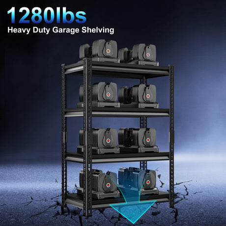 Huhaneon Heavy Duty Garage Shelves - 36''W 1,400Lbs Metal Adjustable Storage Shelving Rack Units for Warehouse Basement 4 Tier Black 35.4" W x 15.7" D x 66" H Huhaneon