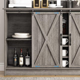 4ever2buy Farmhouse Coffee Bar Cabinet with Sliding Barn Doors, 50 Inch Coffee Bar Hutch with 6 Hooks and 9 Mug Rack, Hutch Cabinet with Storage for Living Room 4ever2buy