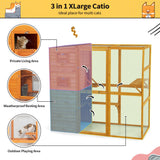 COZIWOW Large Wood Cat Catio, Outdoor Cat Enclosure with Weatherproof Roof, 2 Resting Rooms, 2 Platforms, 4-Tier Cat Playpen, Orange COZIWOW