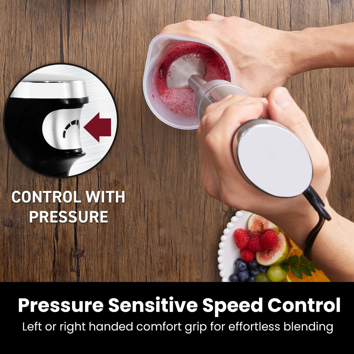 Elite Gourmet EHB1062 Variable Step-less Speed Immersion Hand Blender 500 Watts with Turbo, Stainless Steel Blades, Pressure Controlled Stick Mixer, Sauces, Soup, Smoothies, Baby Food, Stainless Steel Elite Gourmet