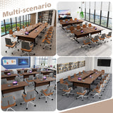 Modern Conference Table,4PCS Folding Conference Table with 360°Mobile Wheels,Office Conference Room Table for 4-6 Person,Modular Meeting Table (Walnut, 47in) Generic