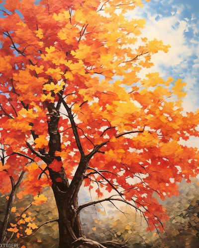XTXGERL Paint by Number for Adults, Maple Tree Fall Foliage, Oil Painting for Beginner Students, DIY Acrylic Painting Kit for Room Decor Gift for Birthday Festival 16x20 Inch