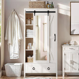 DWVO Bathroom Storage Cabinet, 67" Tall Storage Cabinet with Full Length Mirror ＆ Barn Door, Farmhouse Bathroom Cabinets with Drawers for Kitchen Cabinet, Living Room, Laundry, White Oak DWVO
