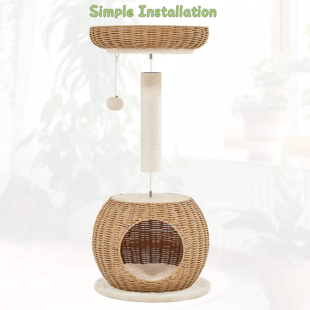 Yaheetech Cat Tree, 29.5in Rattan Cat Climbing Tower for Indoor Cats w/Scratching Post, Woven Rattan Cat Condo and Soft Cushion Top Perch, Luxury Cat House for Cats Kittens Yaheetech
