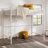 Walker Edison Timothee Urban Industrial Metal Double over Loft Bunk Bed, Full Double, White Walker Edison
