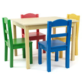 Humble Crew Collection Kids Wood Table & 4 Chair Set, Natural/Primary Humble Crew