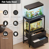 Welfuturer Aquarium Stand 10 Gallon with 2-Tier Shelf, Fish Tanks Stand with 2 Drawers, Metal Frame Heavy Duty Reptile/Turtle Tank Stand for Home Office, Fish Tanks Accessories Storage, Black Welfuturer