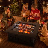 Panovue Multifunctional Fire Pit Table 32 inch Square Metal Firepit Stove Backyard Patio Garden Fireplace for Camping, Outdoor Heating, Bonfire and Picnic Panovue