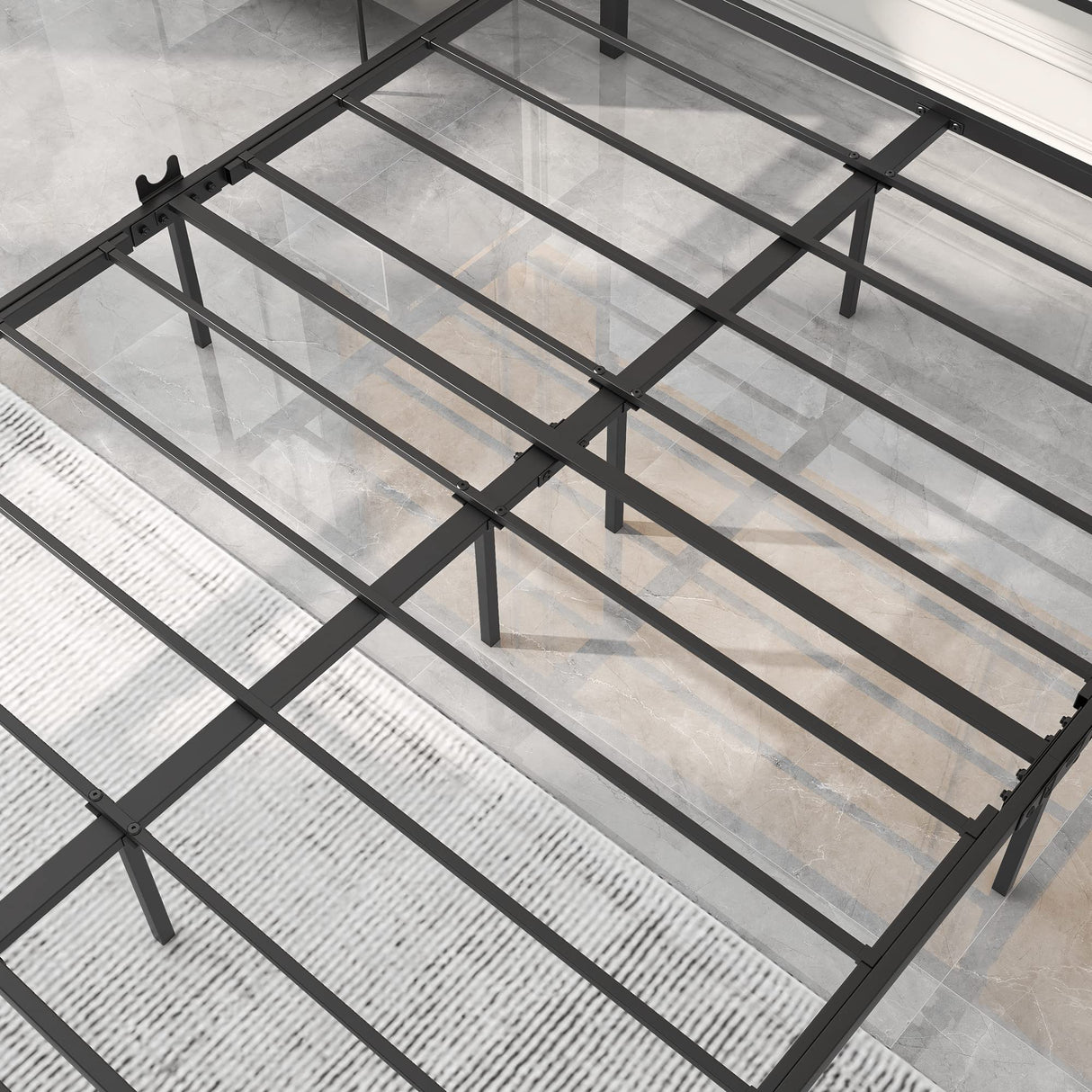 Heavy-Duty BOFENG Queen Bed Frame with Wood Headboard – No Box Spring Needed, Sturdy Steel Slat Foundation BOFENG