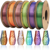 Dynta Tri-Colors Silk Pla Filament 3D Printer 1.75mm Filament Bundle, Multi-Color, 6 Pack 250g Each Dynta