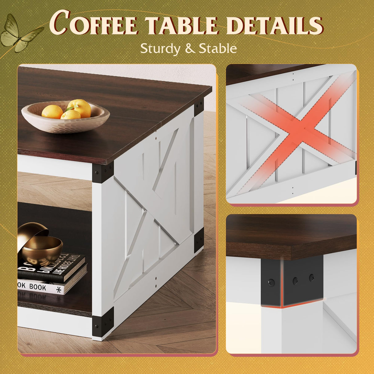 WLIVE Coffee Table, Farmhouse Coffee Table with Open Storage, 31.5" Wood Square Living Room Tables, Rustic Dining Cocktail Center Table for Living Room, Espresso WLIVE