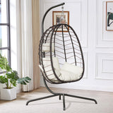 Hanging Egg Chair with Stand, Swinging Egg Chair Outdoor Indoor, Hanging Basket Chair with Cushion, Patio Wicker Hammock Chair 350lbs Capacity for Bedroom, Porch, Balcony, Backyard, Garden (Beige) LEX CRAFT