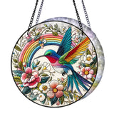 Hummingbird Suncatcher Stained Glass Window Hanging Original Design of 7.8''Hummingbirds Rainbow Flowers for Sun Catchers Indoor Wall Art Home Decor Gift Painted Glass Panel Dadamayar