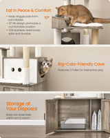 Feandrea Cat Tree, 66.9-Inch Cat Tower with Litter Box Enclosure, Large Cat Condo with Food Station, Storage, Scratching Posts, Cat Cave, Hammock, Washable Cushions, Heather Greige UPCT169K02 Feandrea