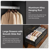 LCAOPC 71" Tall Metal Wardrobe Cabinet with 2 Drawers and Hanging Rod, 2 Doors Armoire Wardrobe Closet with Shelf for Bedroom, Office, Laundry Room, Black LCAOPC