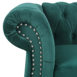 RARZOE 2 Pieces Living Room Furniture - Chesterfield Style Sofa Set with Nailhead Trim Scroll Arms, Green RARZOE