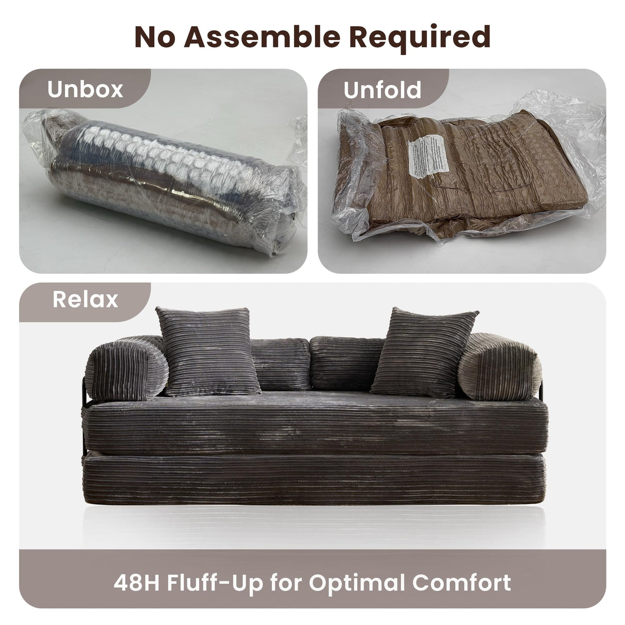 weaxty W 81" Convertible Sleeper Sofa Bed No Assembly - Corduroy Teddy Floor Couch with Fixed-Shape Frame - Boneless Foldable Loveseat for Small Spaces Living Room (Gray, Sofa Bed) weaxty W