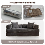 weaxty W 81" Convertible Sleeper Sofa Bed No Assembly - Corduroy Teddy Floor Couch with Fixed-Shape Frame - Boneless Foldable Loveseat for Small Spaces Living Room (Gray, Sofa Bed) weaxty W