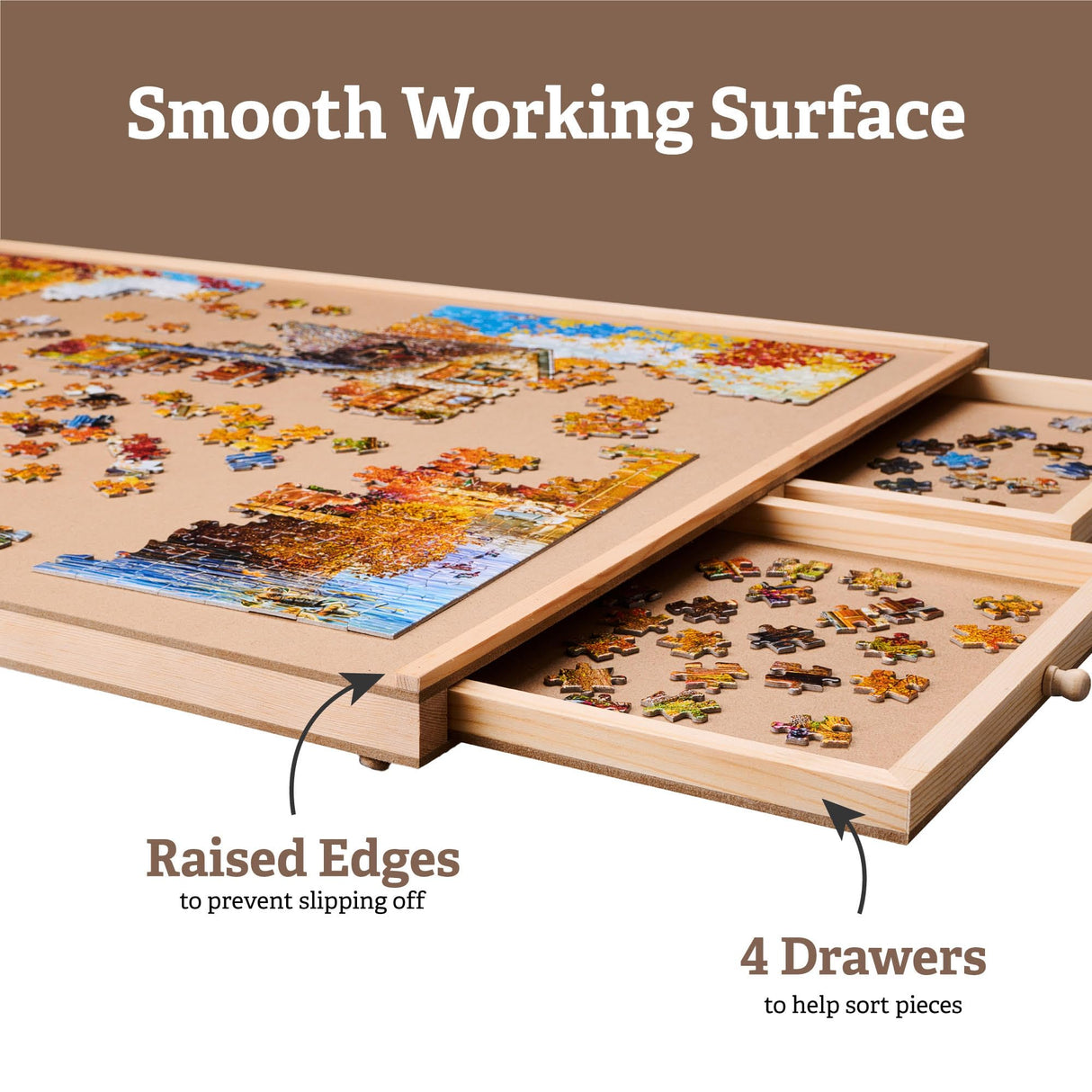 2000 Pieces Rotating Puzzle Board with 6 Storage Drawers & Protective Cover - Wooden Jigsaw Puzzle Table for 2000 Pieces - for Family Games, Home Entertainment & Puzzle Building FUNbelievable!