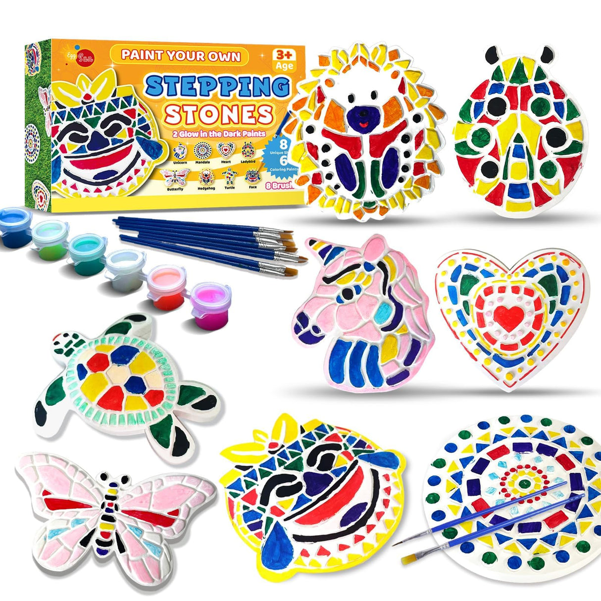 EggSun 8Pcs Stepping Stones Painting Craft Kit for Kids 4 8 6, DIY Garden Stones Outdoor Paint Your Own Ceramic Unicorn Arts and Crafts for Boys Girls Ages 4 7 9 10 12 Birthday Gifts EggSun