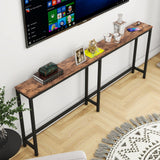 HOMERECOMMEND 70.8 Inch Console Table with USB Ports, Sofa Table with Charging Station, Narrow Entryway Table, Skinny Hallway Table,Rustic Brown HOMERECOMMEND