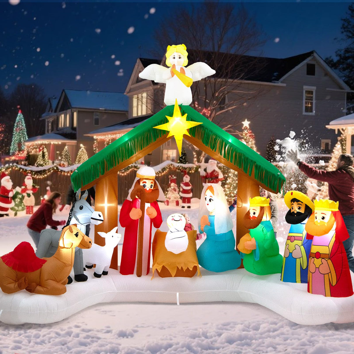 12FT Christmas Inflatable Nativity Scene: Large Outdoor Christmas Decorations, Built-in 15 LED Lights, Blow Up Jesus Nativity Set Decor, Inflatables for Party Lawn Garden Yard (12FT X 6.5FT X 9FT) Toiyjofe