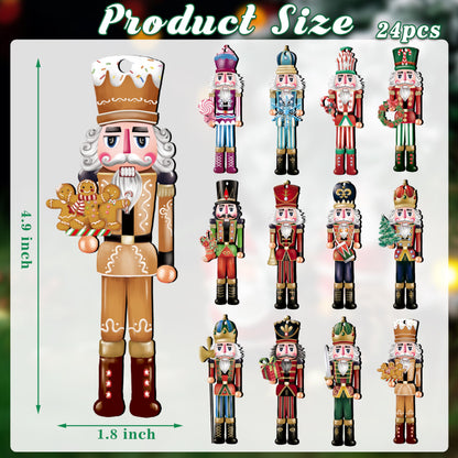 24 Pieces Christmas Nutcracker Wooden Ornaments Wood Hanging Decoration Set for Christmas Tree Hanging Wood Crafts Holiday Decor Xmas Party Supplies (Xmas-Nutcracker-A)