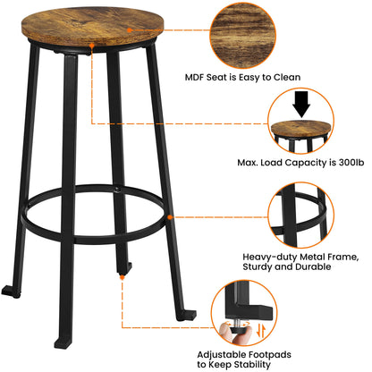 Yaheetech 29.5 inch Bar Stools Set of 2 Bar Height Stools Industrial Tall Bar Chair Round Backless Counter Stools with Metal Legs for Dining Room/Living Room/Kitchen Counter Rustic Brown - WoodArtSupply