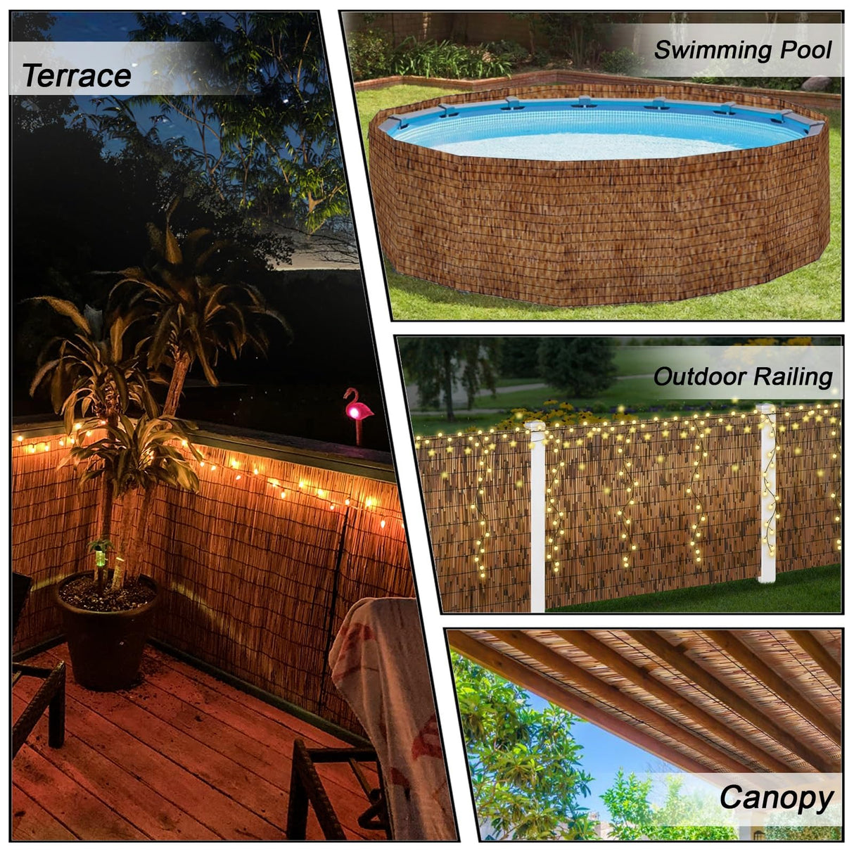 Bamboo Screen Fencing Natural Reedhead Rolls 3x5ft 4x10ft 5x20ft 6x16.4ft Outdoor Fence Rolls Easy to Install for Garden Balcony Outdoor Patio Backyard Divider Decorative ZGDXPLA