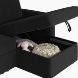 Yaheetech Sectional Sofa L-Shaped Sofa Couch Bed w/Chaise & USB, Reversible Couch Sleeper w/Pull Out Bed & Storage Space, 4-seat Fabric Convertible Sofa, Pull Out Couch for Living Room Black Yaheetech