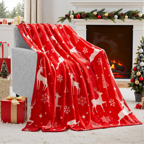 Joiedomi Christmas Throw Blanket - Soft Flannel Christmas Blanket - Warm Plush Holiday Decorative Throw - Winter Cozy Present Throw for Couch - 50” x 60" Red Nordic Joiedomi