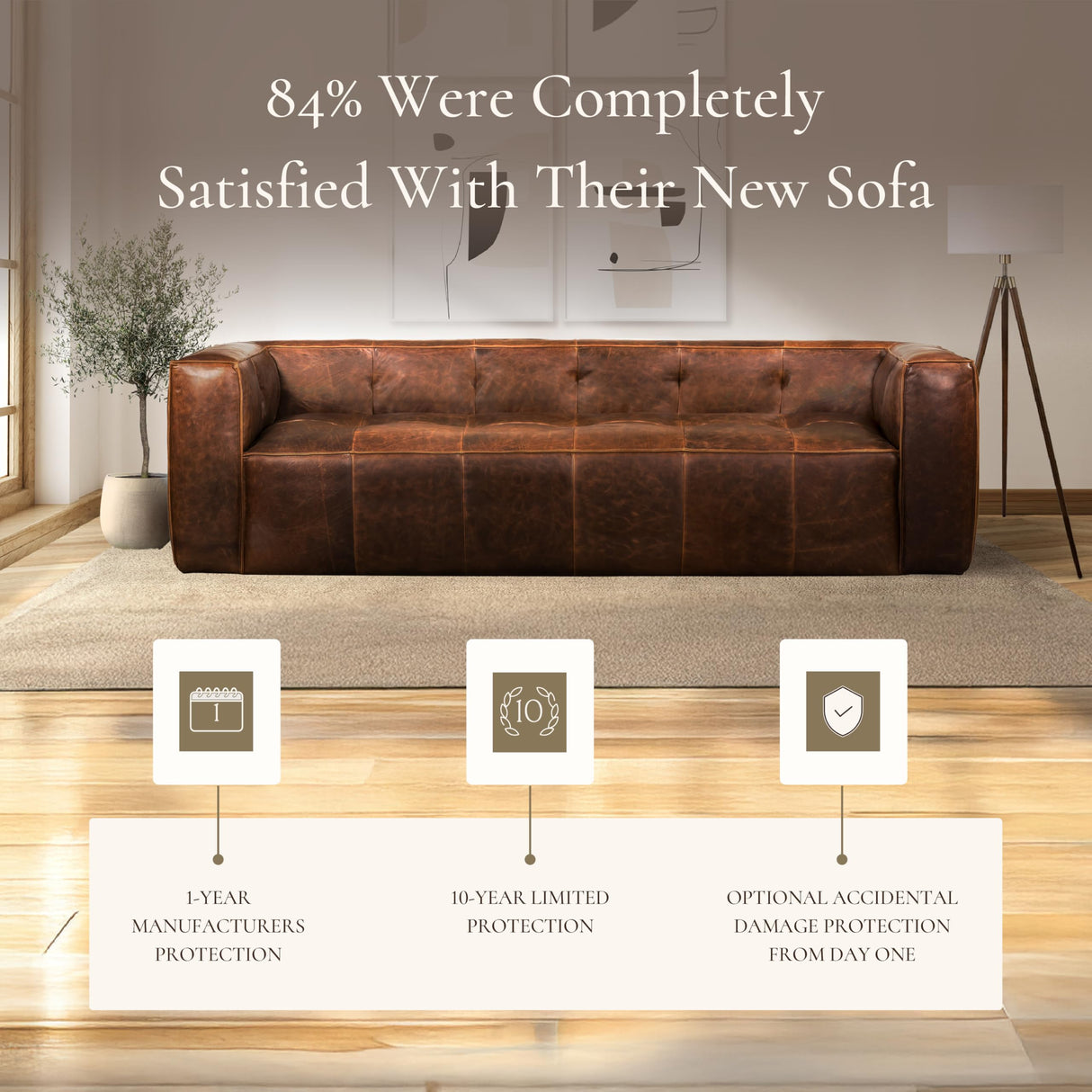 POLY & BARK Capa 92" Sofa – Chocolate Brown Full-Grain Pure-Aniline Italian Leather, Boxy Modern Design, Feather-Fiber Cushions, Solid Wood Frame POLY & BARK