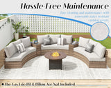 LUXOAK Patio Furniture Sets, 11 Piece Half-Moon Sectional Round Sofa Set, Outdoor Patio Furniture with Cushions & Wedge Table for Beach, Pool, Balcony, Beige LUXOAK