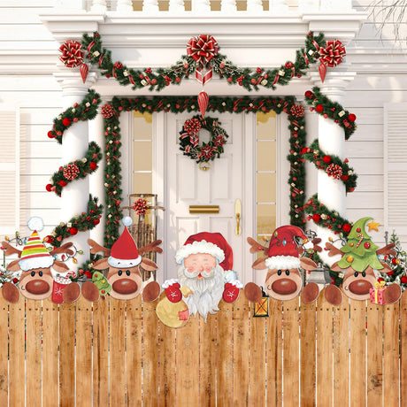 Barydat 5 Pcs Christmas Fence Peeker Decoration Peeking Garden Yard Decorations Outdoor Xmas DIY Cute Garden Fence Sign Ornament for Home Yard Sign Art Patio Holiday Decor(Santa and Elk) Barydat