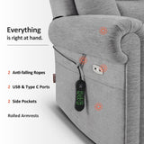 MCombo Triple Motor Power Lift Recliner Chair with Massage and Lumbar and seat Heating, Rolled Arms, Adjustable Headrest for Elderly People, Fabric 7888 (Grey, Medium) MCombo