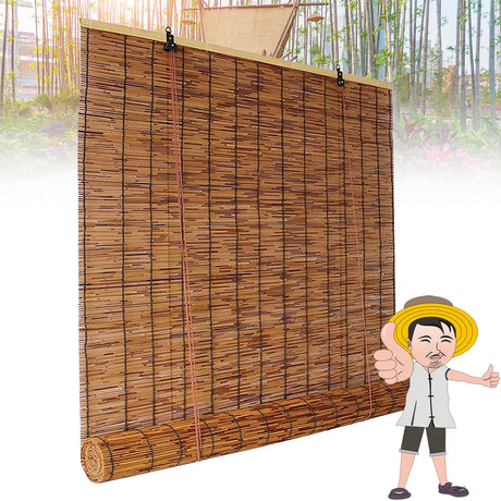 Bamboo Shades Blinds Bamboo Shades Outdoor Bamboo Roller Blinds Retro Bamboo Roll Up Shades, Reed Shades Bamboo Roll Up Blinds with Lift for Outdoor/Indoor Privacy 26×79in（W×H） Brown OCAZI
