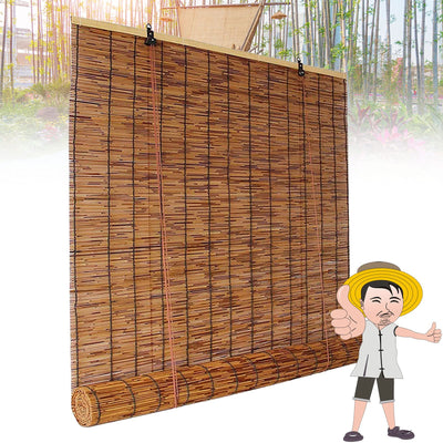 Bamboo Shades Outdoor Roller Blinds, Retro Bamboo Roll Up Shades with Lift for Indoor/Outdoor Privacy, 72 x 59in (W x H) Brown