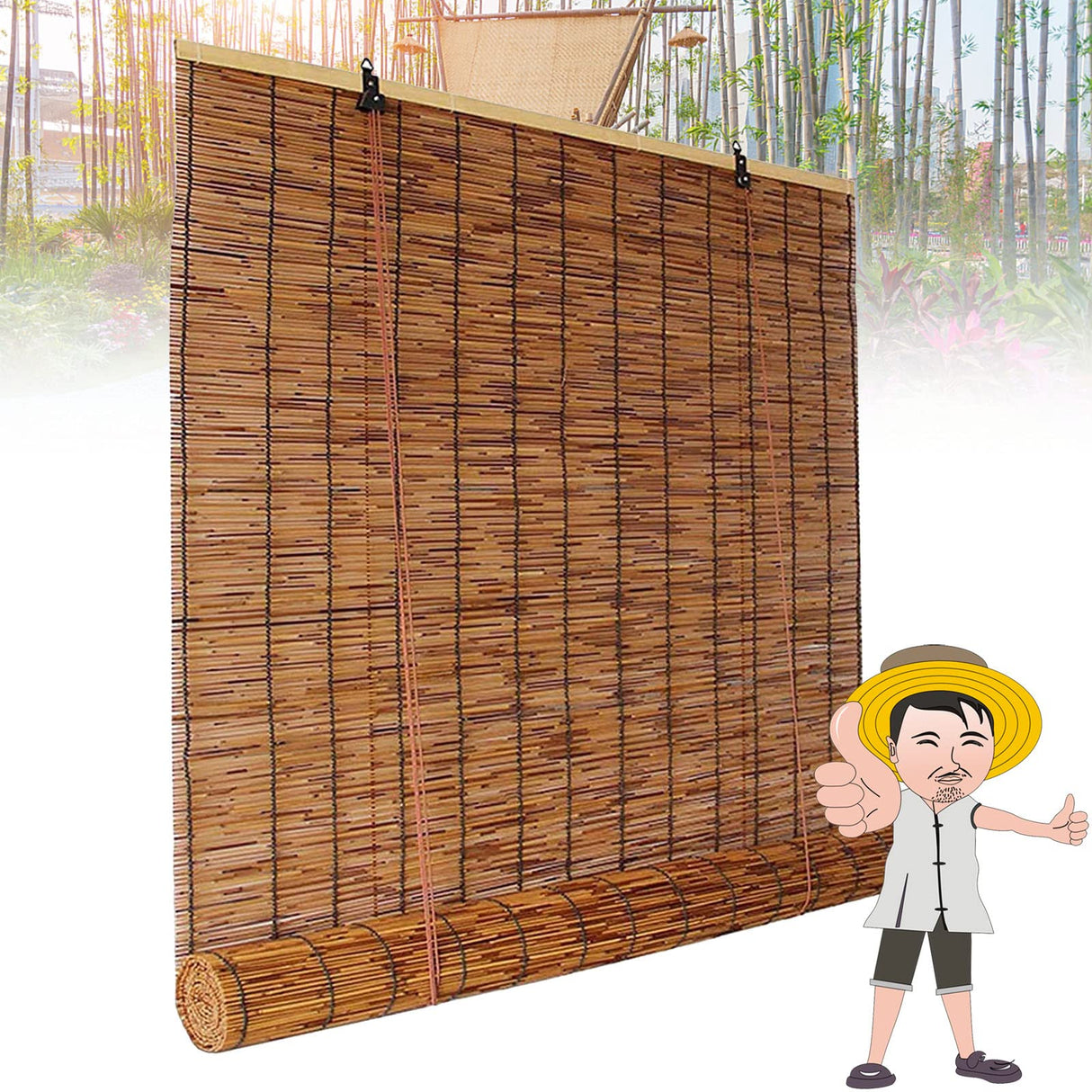 Bamboo Shades Blinds Bamboo Shades Outdoor Bamboo Roller Blinds Retro Bamboo Roll Up Shades, Reed Shades Bamboo Roll Up Blinds with Lift for Outdoor/Indoor Privacy 31×63in（W×H） Brown OCAZI