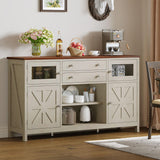 DWVO Farmhouse Buffet Cabinet with Storage, 59" Kitchen Coffee Bar Cabinet, 2 Large Drawers, Visual Grid Door, Storage Shelves for Kitchen & Living Room, Antique White DWVO