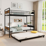 KOMFOTT Metal Twin Over Twin Bunk Bed with Trundle, Industrial Bunk Bed Frame with Ladder, Full-Length Guardrail, Vintage Headboard & Footboard, Noise Free, No Box Spring Needed Bunk Bed KOMFOTT