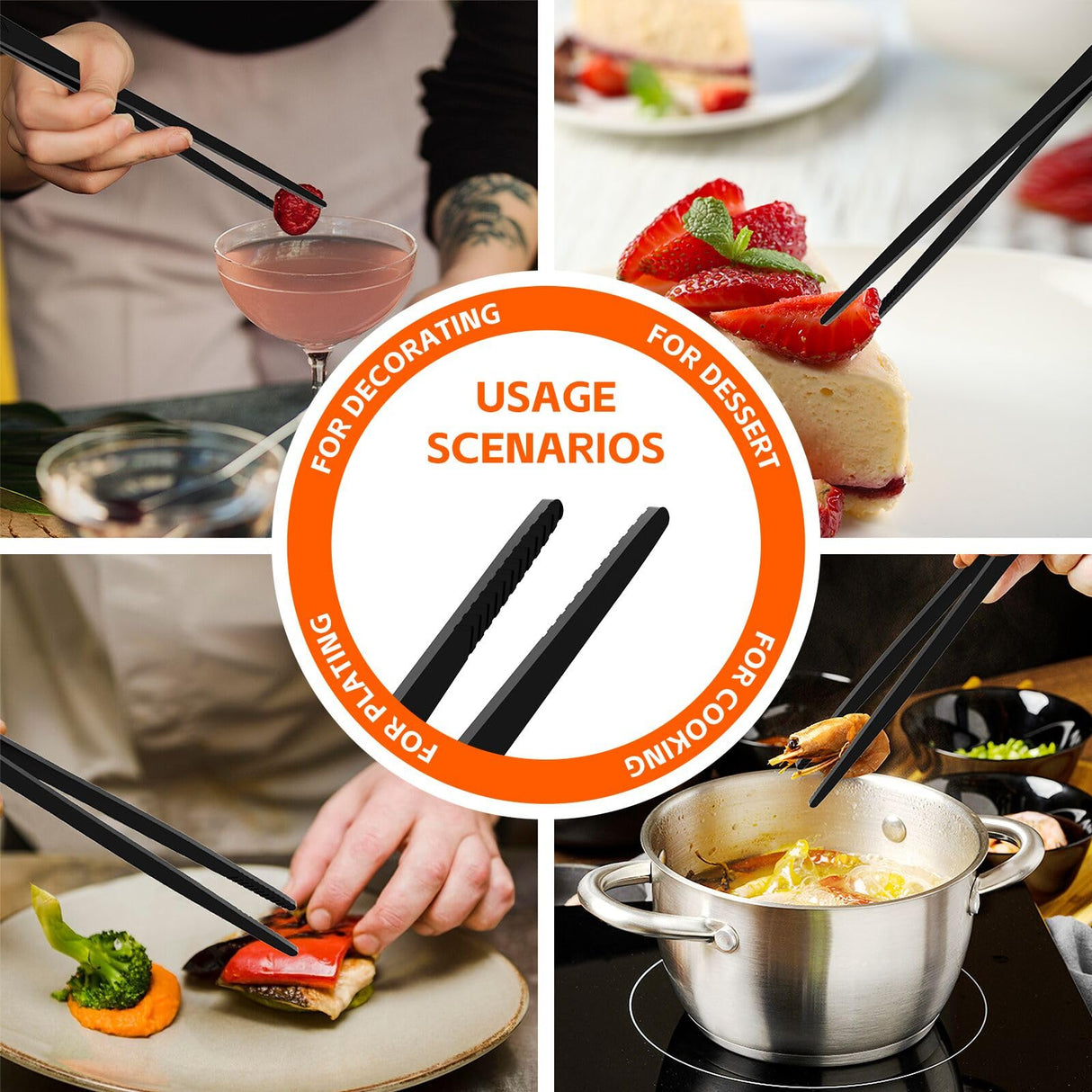 Tifanso Kitchen Tongs for Cooking - 2PCS 12" Stainless Steel Cooking Tongs Tweezers, Metal Fine Kitchen Utensils with Precision Serrated Tips, Professional Chef Tweezers for Serving, BBQ, Pasta, Salad tifanso