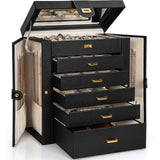 AKOZLIN Huge Jewelry Box Organizer Functional Lockable, Large Leather Jewelry Storage Case for Women Girls Ring Necklace Earring Bracelet Holder Organizer with Mirror AKOZLIN