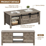 JUMMICO Farmhouse Coffee Table with Storage & Sliding Barn Doors, Modern Rustic Living Room Table with Adjustable Shelves, Wooden Rustic Center Table for Living Room (Light Rustic Oak) JUMMICO