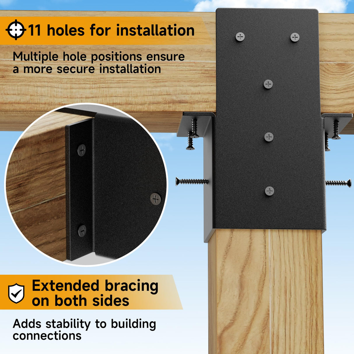 2 Pcs 4x4 Pergola Brackets for Wood Post, Heavy Duty 14 Gauge Post Top Rafter Brackets, Pergola Wall Mount Bracket Kit with Screws Black Deck Railing Brackets for Patio Pergola Log Cabin Youyikoo