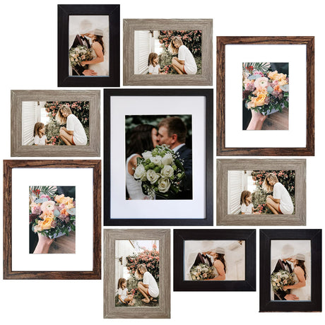 SESEAT Picture Frames Collage, Gallery Wall Frame Set with 11x14 8x10 5x7 4x6 Frames in 3 Different Finishes, Set of 10 SESEAT
