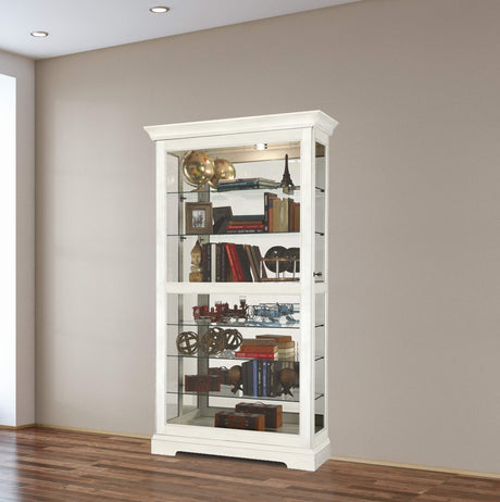 Howard Miller Tyler IV Curio Cabinet – White Finish Sliding Door Glass Display, Mirrored Back, Built-in Lighting, 6 Adjustable Shelves, Lockable Door for Collectibles in Modern Home Décor Howard Miller